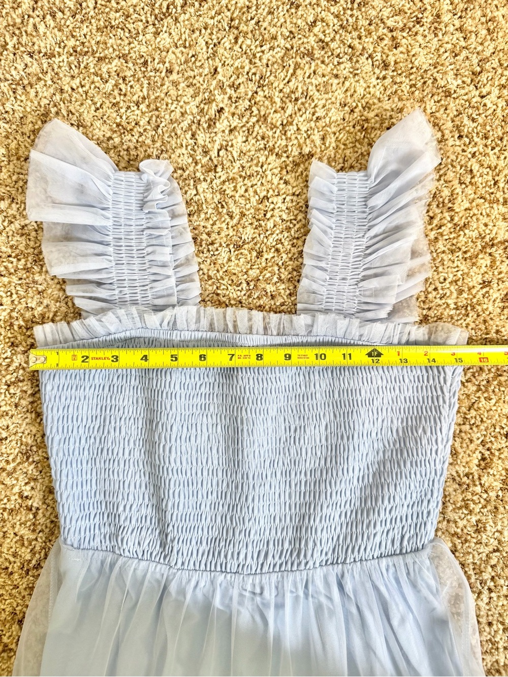 Baltic Born Emma Smocked Midi Tulle Dress EUC Light Blue M Tiered Tulle Ruffle - Picture 5 of 8